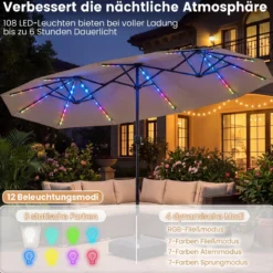 Doppelsonnenschirm 400 x 210 cm Sonnenschirm mit LED-Beleuchtung Rechteckiger Gartenschirm