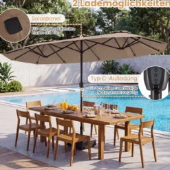Doppelsonnenschirm 400 x 210 cm Sonnenschirm mit LED-Beleuchtung Rechteckiger Gartenschirm