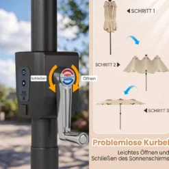Doppelsonnenschirm 400 x 210 cm Sonnenschirm mit LED-Beleuchtung Rechteckiger Gartenschirm