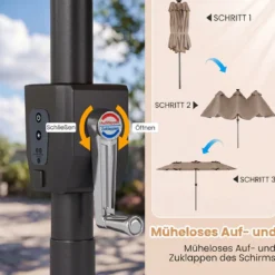 Doppelsonnenschirm 400 x 210 cm Sonnenschirm mit LED-Beleuchtung Rechteckiger Gartenschirm
