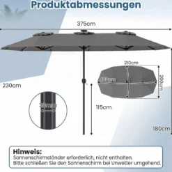 Doppelsonnenschirm 400 x 210 cm Sonnenschirm mit LED-Beleuchtung Rechteckiger Gartenschirm