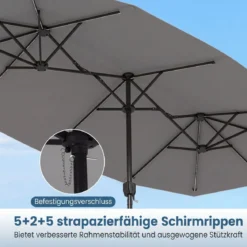 Doppelsonnenschirm 400 x 210 cm Sonnenschirm mit LED-Beleuchtung Rechteckiger Gartenschirm