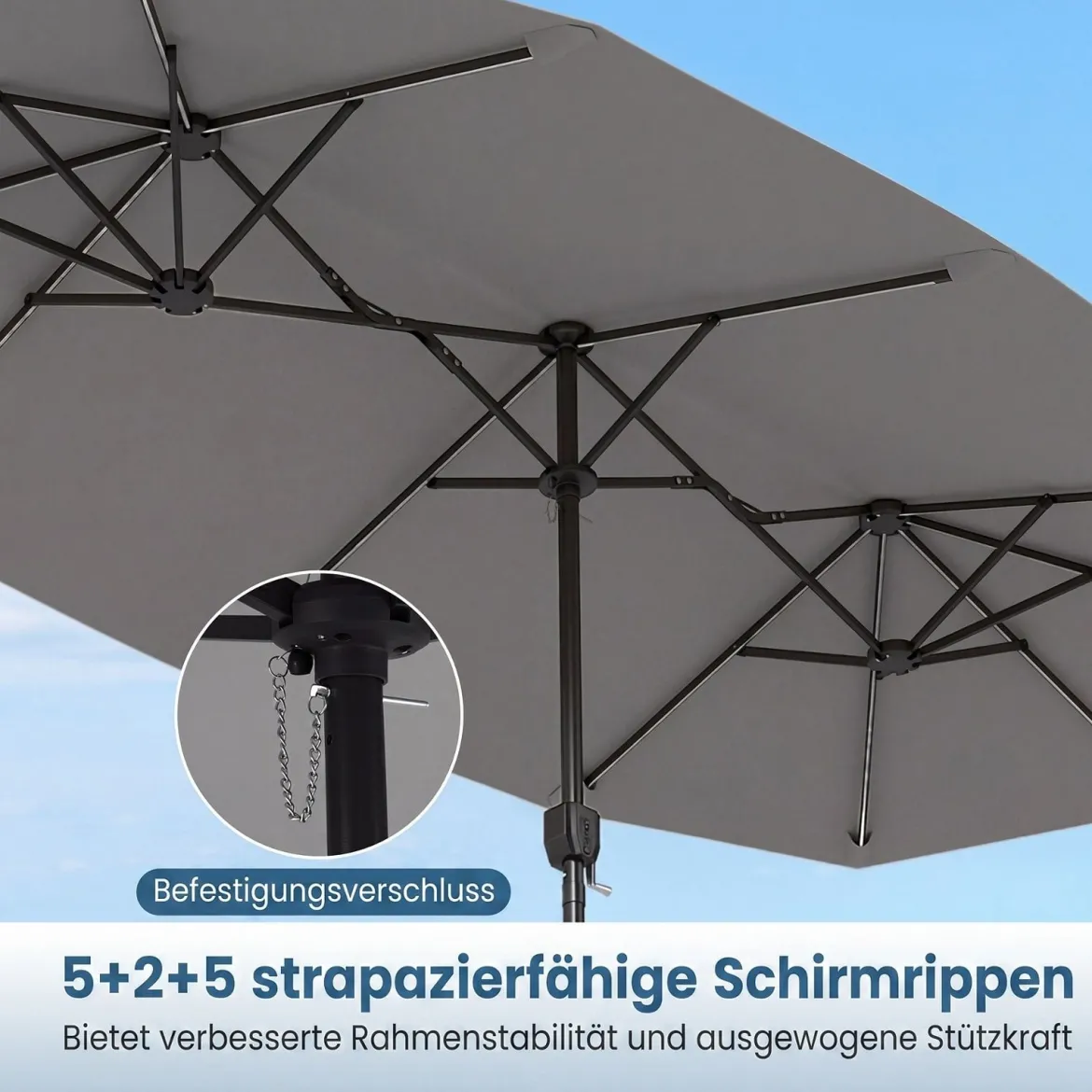 Doppelsonnenschirm 400 x 210 cm Sonnenschirm mit LED-Beleuchtung Rechteckiger Gartenschirm