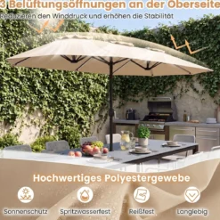 Doppelsonnenschirm 400 x 210 cm Sonnenschirm mit LED-Beleuchtung Rechteckiger Gartenschirm