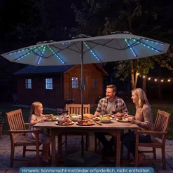 Doppelsonnenschirm 400 x 210 cm Sonnenschirm mit LED-Beleuchtung Rechteckiger Gartenschirm