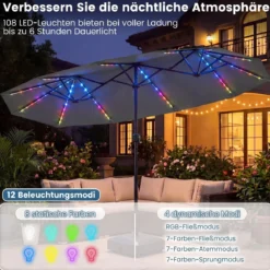 Doppelsonnenschirm 400 x 210 cm Sonnenschirm mit LED-Beleuchtung Rechteckiger Gartenschirm