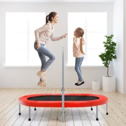 Doppeltrampolin faltbares Fitness-Trampolin mit verstellbarem Handlauf 154 x 90 x 92 -132 cm Rot