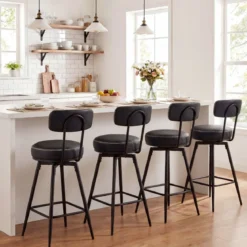 Drehbare Barhocker Set mit 2 Stück moderne Barhöhe Stühle mit gepolsterter Rückenlehne Schwarz