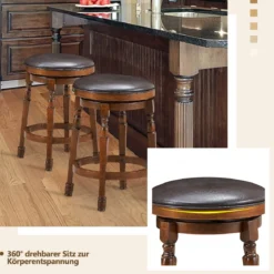 Drehbarer Barhocker 2er Set mit um 360° drehbarem Sitz Retro Barstuhl mit Fußstütze Walnussbraun