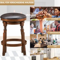 Drehbarer Barhocker 2er Set mit um 360° drehbarem Sitz Retro Barstuhl mit Fußstütze Walnussbraun