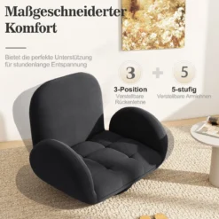 Drehbarer Bodenstuhl klappbarer Gaming-Stuhl mit verstellbarer Rückenlehne und Armlehnen Schwarz