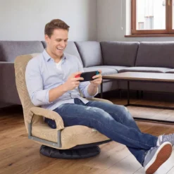 360° Drehbarer Bodenstuhl mit 6-Fach Verstellbarer Rückenlehne Bodensessel Beige