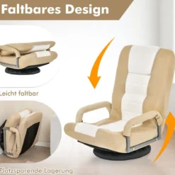 360° Drehbarer Bodenstuhl mit 6-Fach Verstellbarer Rückenlehne Bodensessel Beige