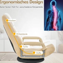 360° Drehbarer Bodenstuhl mit 6-Fach Verstellbarer Rückenlehne Bodensessel Beige