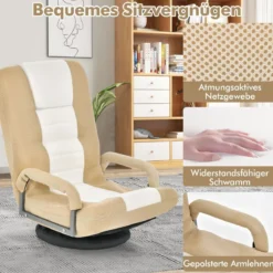 360° Drehbarer Bodenstuhl mit 6-Fach Verstellbarer Rückenlehne Bodensessel Beige