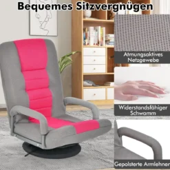 360° Drehbarer Bodenstuhl mit 6-Fach Verstellbarer Rückenlehne Armlehne Bodensessel Rosa