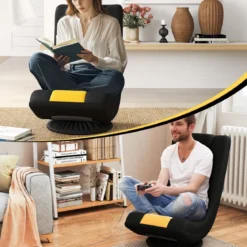 360° Drehbarer Bodenstuhl mit Verstellbarer Rückenlehne klappbares Bondensofa Gelb