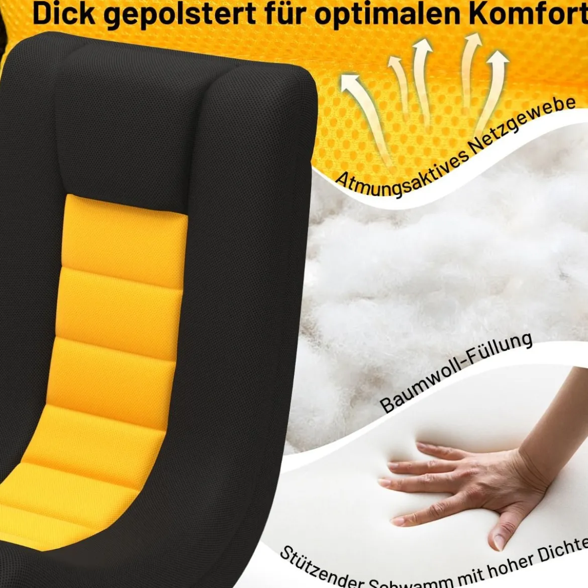 360° Drehbarer Bodenstuhl mit Verstellbarer Rückenlehne klappbares Bondensofa Gelb