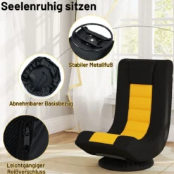 360° Drehbarer Bodenstuhl mit Verstellbarer Rückenlehne klappbares Bondensofa Gelb