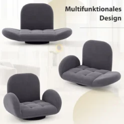 Drehbarer Bodenstuhl mit Verstellbarer Rückenlehne & Armlehnen Bondensofa klappbar Grau