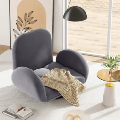 Drehbarer Bodenstuhl mit Verstellbarer Rückenlehne & Armlehnen Bondensofa klappbar Grau