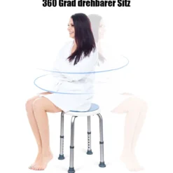360° Drehbarer Duschhocker Höhenverstellbarer Duschstuhl Alu Badehocker Duschsitz Blau