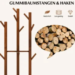 Drehbarer Garderobenständer Holz Mantelständer mit 3 Ablagefächern & 9 Haken für Mäntel 42 x 167 cm Walnuss