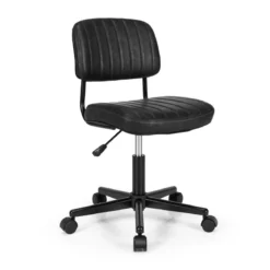 Drehbarer Home Office Stuhl aus Kunstleder ohne Armlehnen auf Rädern Schwarz