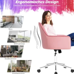 360° Drehbarer Kosmetikstuhl Freizeit-Bürostuhl mit Armlehnen Rosa