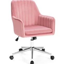 360° Drehbarer Kosmetikstuhl Freizeit-Bürostuhl mit Armlehnen Rosa