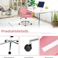360° Drehbarer Kosmetikstuhl Freizeit-Bürostuhl mit Armlehnen Rosa