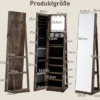 360° Drehbarer Schmuckschrank Freistehender Schmuckorganizer mit Ganzkörperspiegel & Rückregalen Rustikal Braun