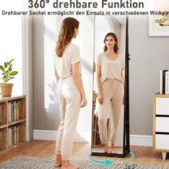 360° Drehbarer Schmuckschrank Freistehender Schmuckorganizer mit Ganzkörperspiegel & Rückregalen Rustikal Braun