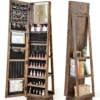360° drehbarer Schmuckschrank Schmuckorganisator mit Ganzkörperspiegel Rückregalen Spiegelschrank freistehend Vintagebraun