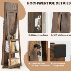 360° drehbarer Schmuckschrank Schmuckorganisator mit Ganzkörperspiegel Rückregalen Spiegelschrank freistehend Vintagebraun