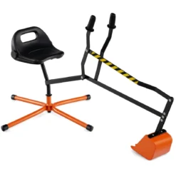 360° Drehbarer Sitzbagger zum Draufsitzen Metall Bagger mit Schaufel & 2-Hand Steuerung Orange