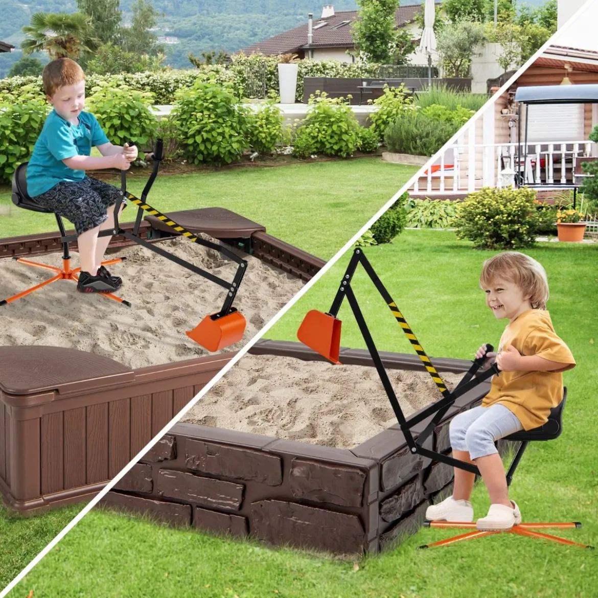 360° Drehbarer Sitzbagger zum Draufsitzen Metall Bagger mit Schaufel & 2-Hand Steuerung Orange