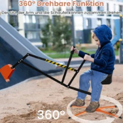 360° Drehbarer Sitzbagger zum Draufsitzen Metall Bagger mit Schaufel & 2-Hand Steuerung Orange