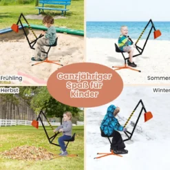 360° Drehbarer Sitzbagger zum Draufsitzen Metall Bagger mit Schaufel & 2-Hand Steuerung Orange