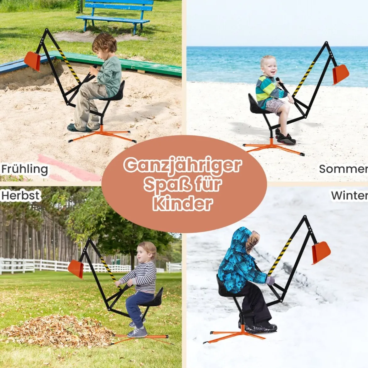 360° Drehbarer Sitzbagger zum Draufsitzen Metall Bagger mit Schaufel & 2-Hand Steuerung Orange