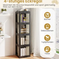 360° Drehbares Bücherregal Klappbares Standregal Transparenter Büroregal 36,5 x 36 x 141,5 cm Schwarz
