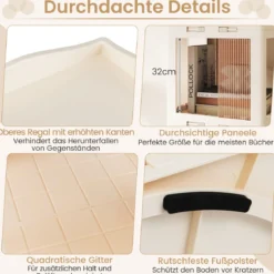 360° Drehbares Bücherregal Klappbares Standregal Transparenter Büroregal 36,5 x 36 x 141,5 cm Weiß