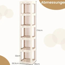 360° Drehbares Bücherregal Klappbares Standregal Transparenter Büroregal 36,5 x 36 x 174 cm Weiß