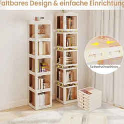 360° Drehbares Bücherregal Klappbares Standregal Transparenter Büroregal 36,5 x 36 x 174 cm Weiß