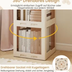 360° Drehbares Bücherregal Klappbares Standregal Transparenter Büroregal 36,5 x 36 x 174 cm Weiß