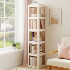 360° Drehbares Bücherregal Klappbares Standregal Transparenter Büroregal 36,5 x 36 x 174 cm Weiß