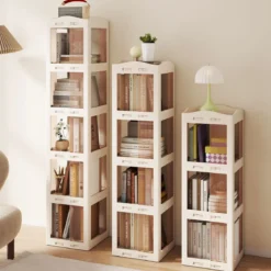 360° Drehbares Bücherregal Klappbares Standregal Transparenter Büroregal 36,5 x 36 x 174 cm Weiß
