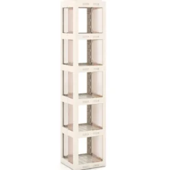 360° Drehbares Bücherregal Klappbares Standregal Transparenter Büroregal 36,5 x 36 x 174 cm Weiß