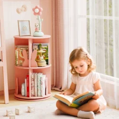 Drehrbares Bücherregal Kinder Kinderregal mit 2 Ebenen & Hasen-Trennwänden 40 x 40 x 65cm Rosa