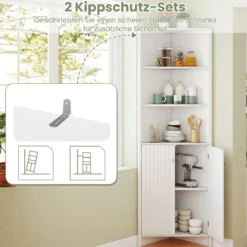 Dreieckiger Küchenschrank mit 2 Türen & 5 Ablagen Schmaler Eckschrank Hochschrank Weiß